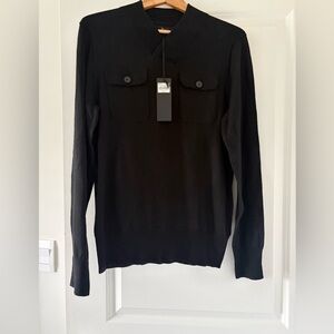 Marc Anthony Men's Black Crewneck Sweater with Button Chest Pockets
